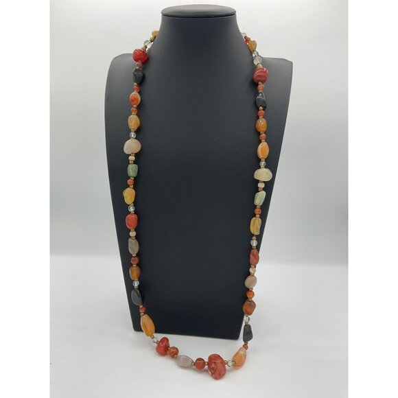 Handcrafted Design Multicolor Gemstone Beaded Necklace 16" Drop - Picture 1 of 4